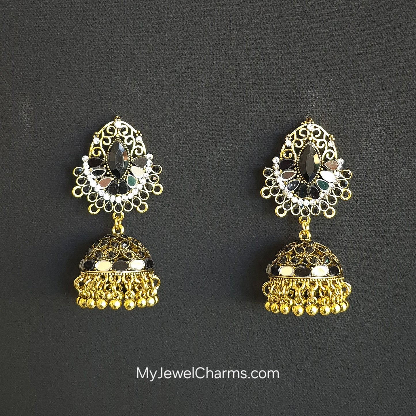 Black gem golden jhumka