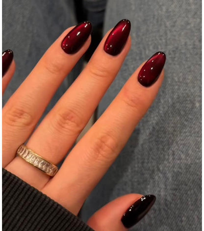 JC110 Red Cat-Eye Short Length – 24 Nails Pack with Free Nail Kit