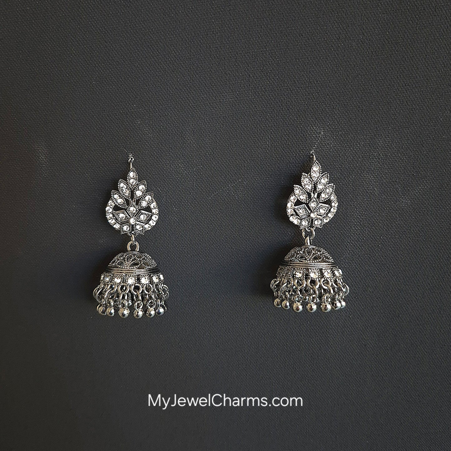 Crystal Leaf Silver Jhumki