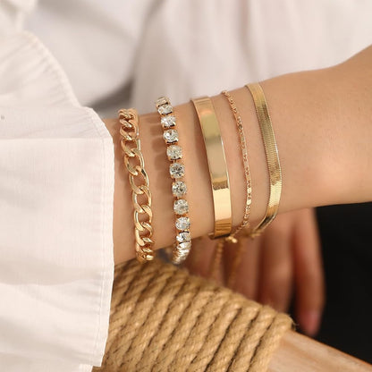 5 chain silver stone gold plated bracelet