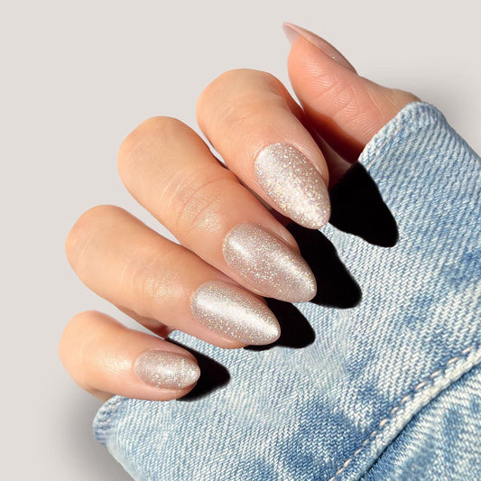 JC109 Premium Galaxy Grey Starry Cat-Eye Medium Length  – 24 Nails Pack with Free Nail Kit