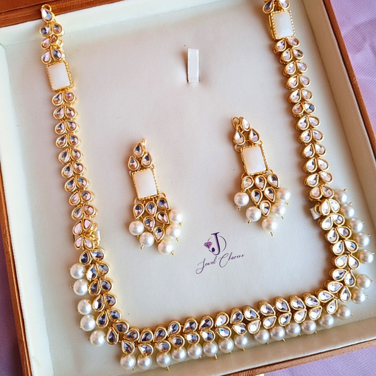 Pearl long maala 28 Inches Kundan