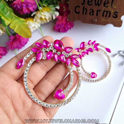 Large Pink Rhinestone Crystal Hoops