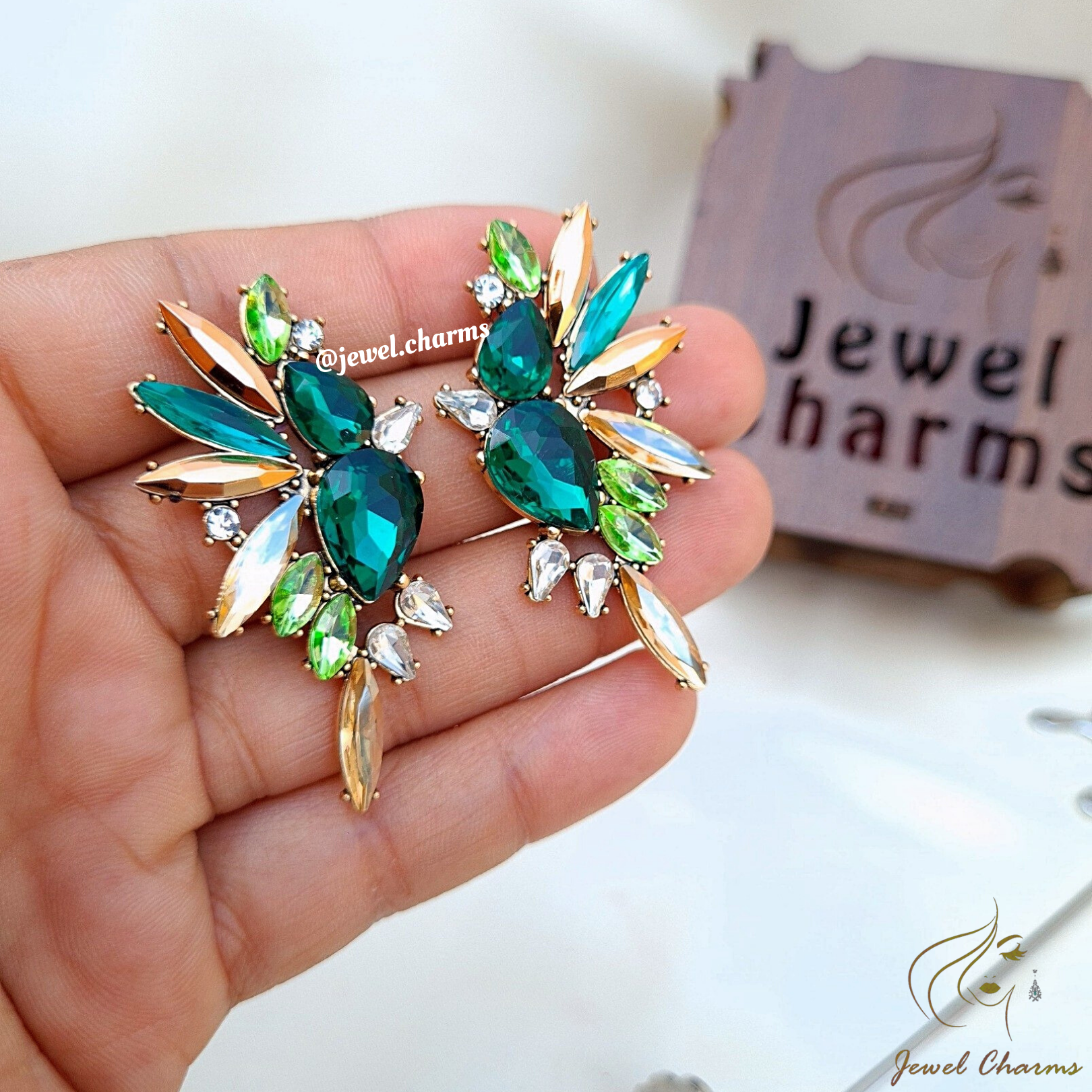 JC143 - Green Emerald Hummingbird Earrings