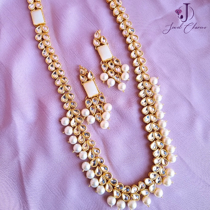 Pearl long maala 28 Inches Kundan