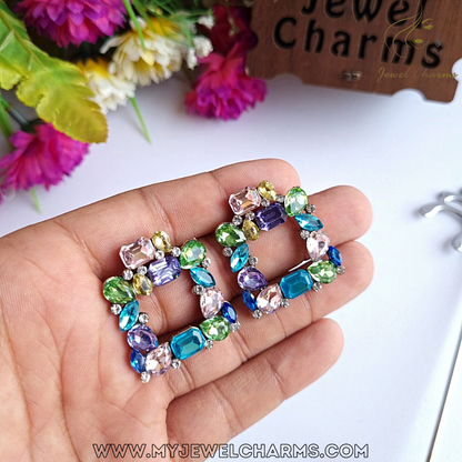 Green Blue Multi Square Earrings