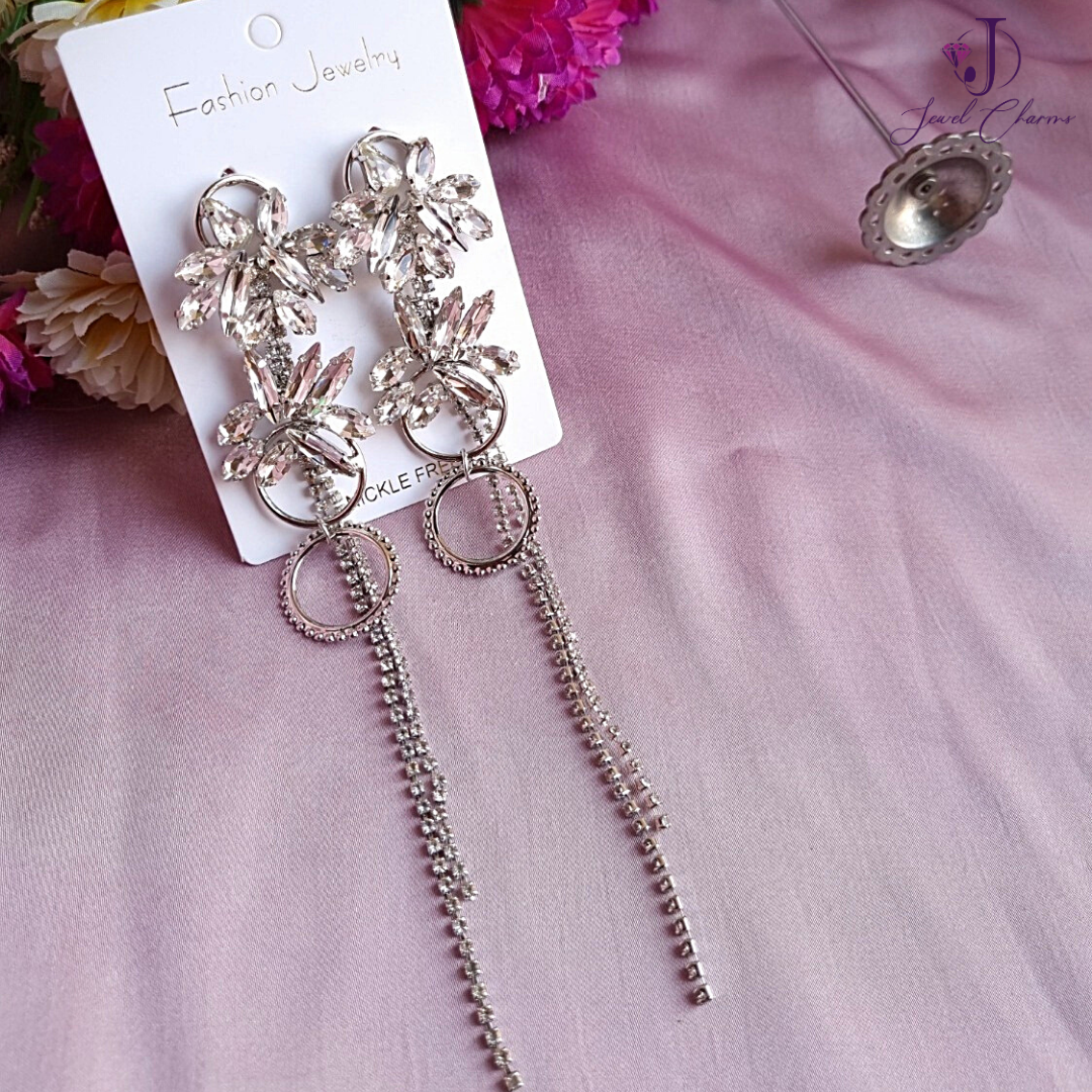 Flower Crystal Dangle Double Hoop