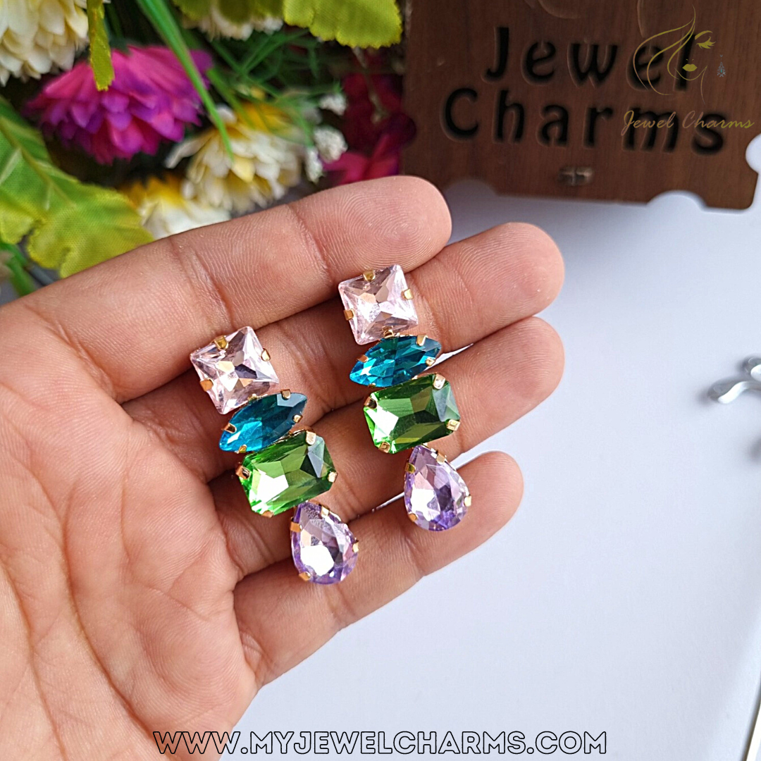 Multi Tetra Crystal Dangle Earrings
