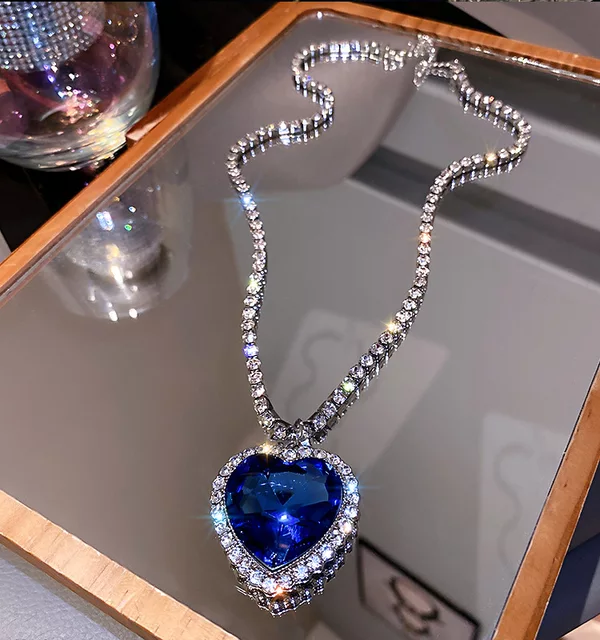 14K Gold Plating Over Titanic Heart Shape Blue Sapphire and Halo Pendant  Necklace - Walmart.com