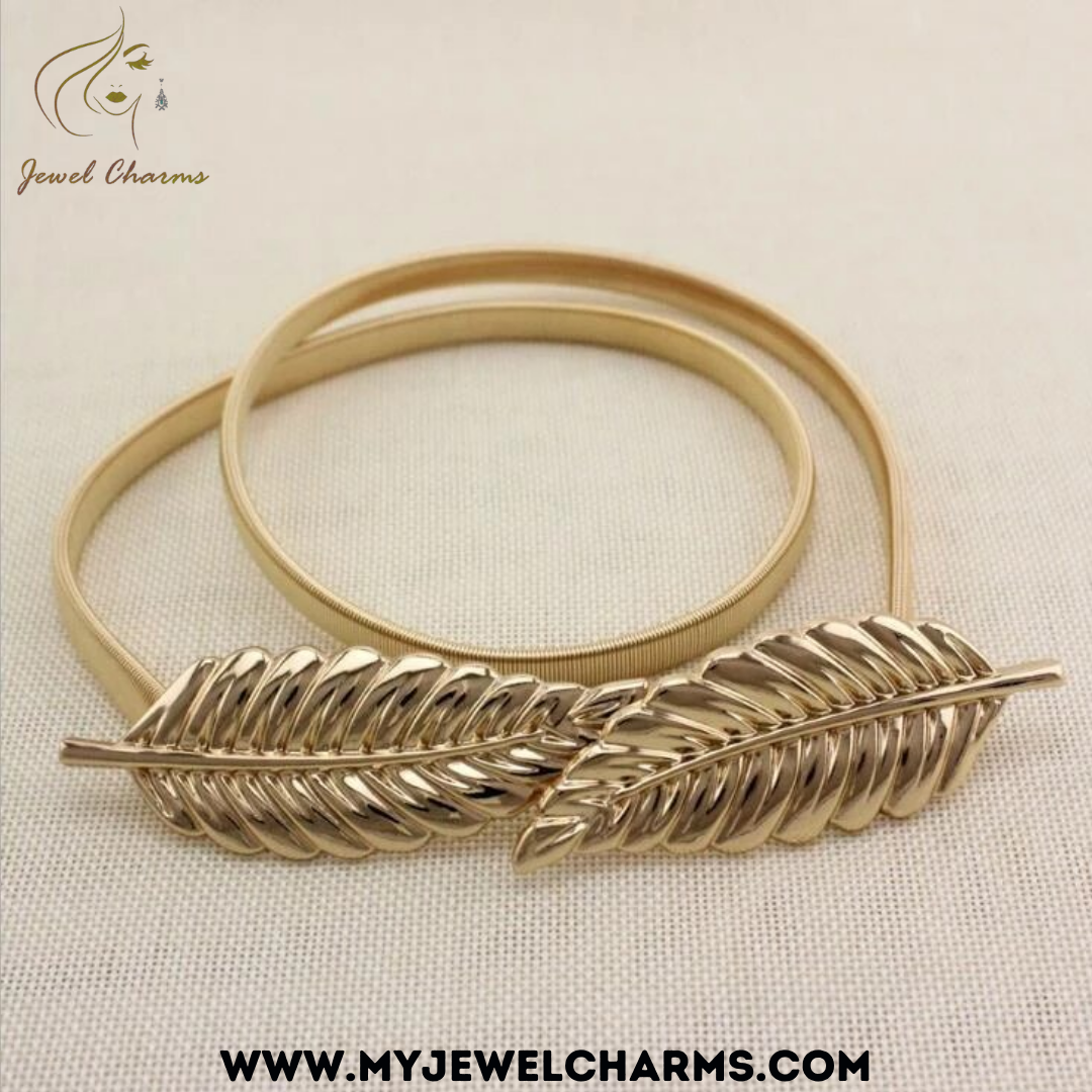 Golden Chain Stretchable Free Size Stainless Steel Belt Leaf