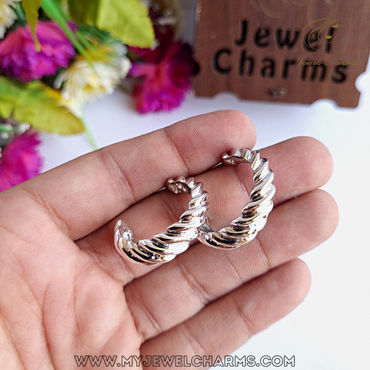 Silver Rugged Half Moon Hoops