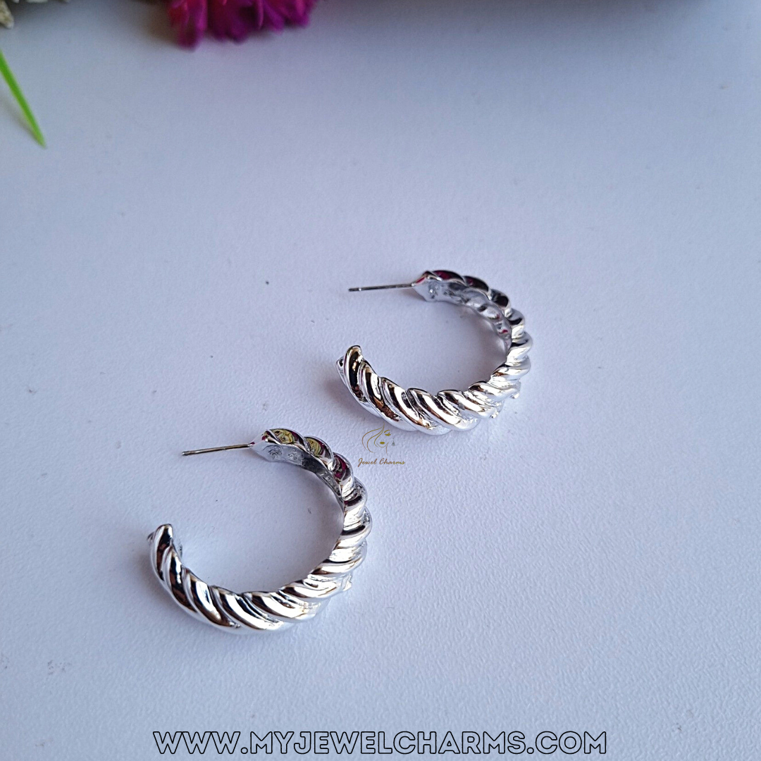 Silver Rugged Half Moon Hoops