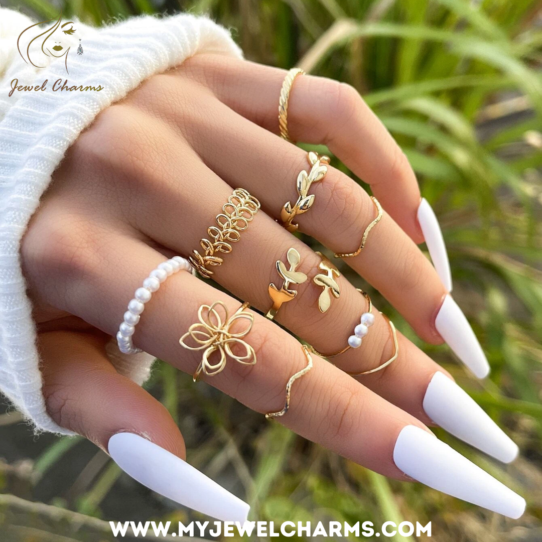 10 piece elven leaf rings set - Jewel Charms