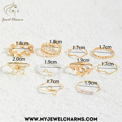 10 piece elven leaf rings set - Jewel Charms