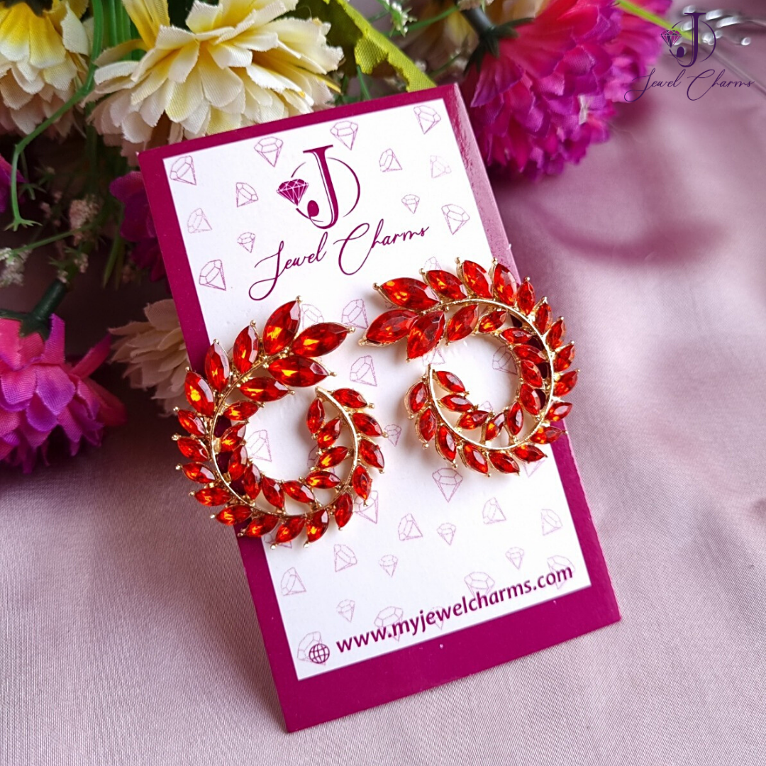 Red Twist Leaf Earrings