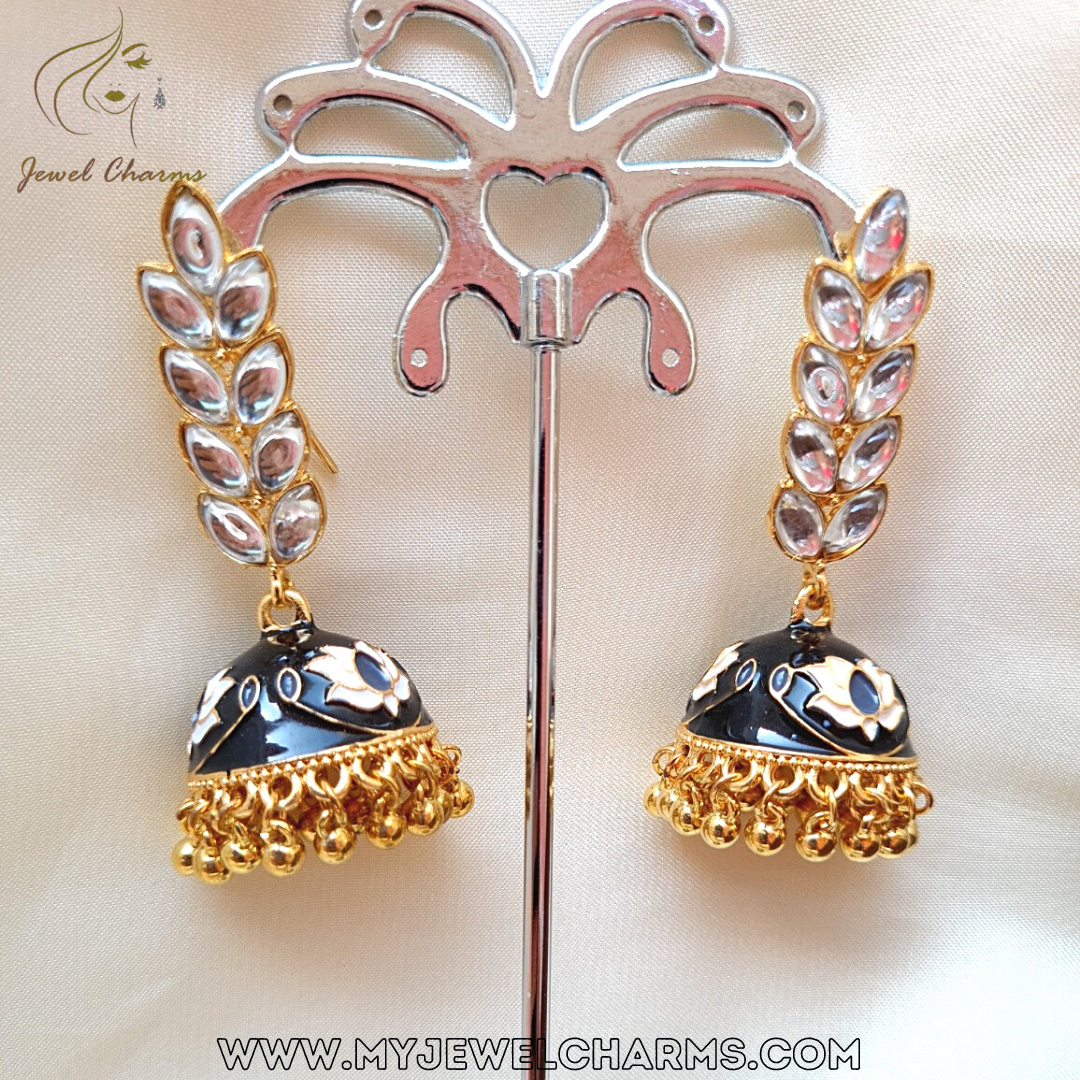 JC209 - Leaf Glass Hand Painted Textured Jhumki