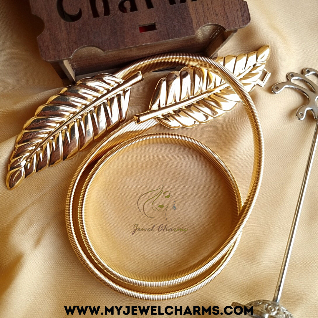 Golden Chain Stretchable Free Size Stainless Steel Belt Leaf