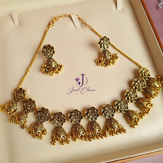 Golden Half Flower Choker & Earrings Set