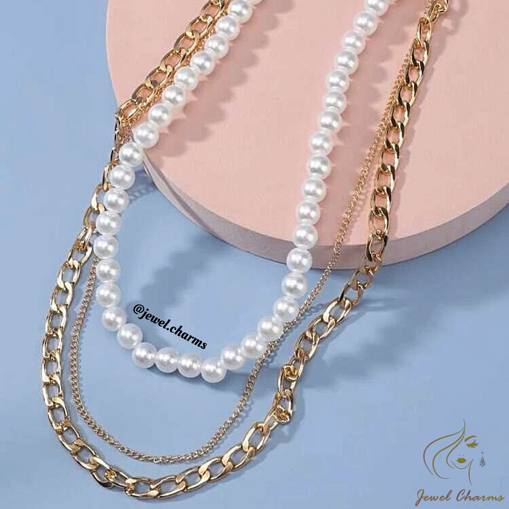 JC99 - Tri Layered Pearl Chain Necklace - Jewel Charms