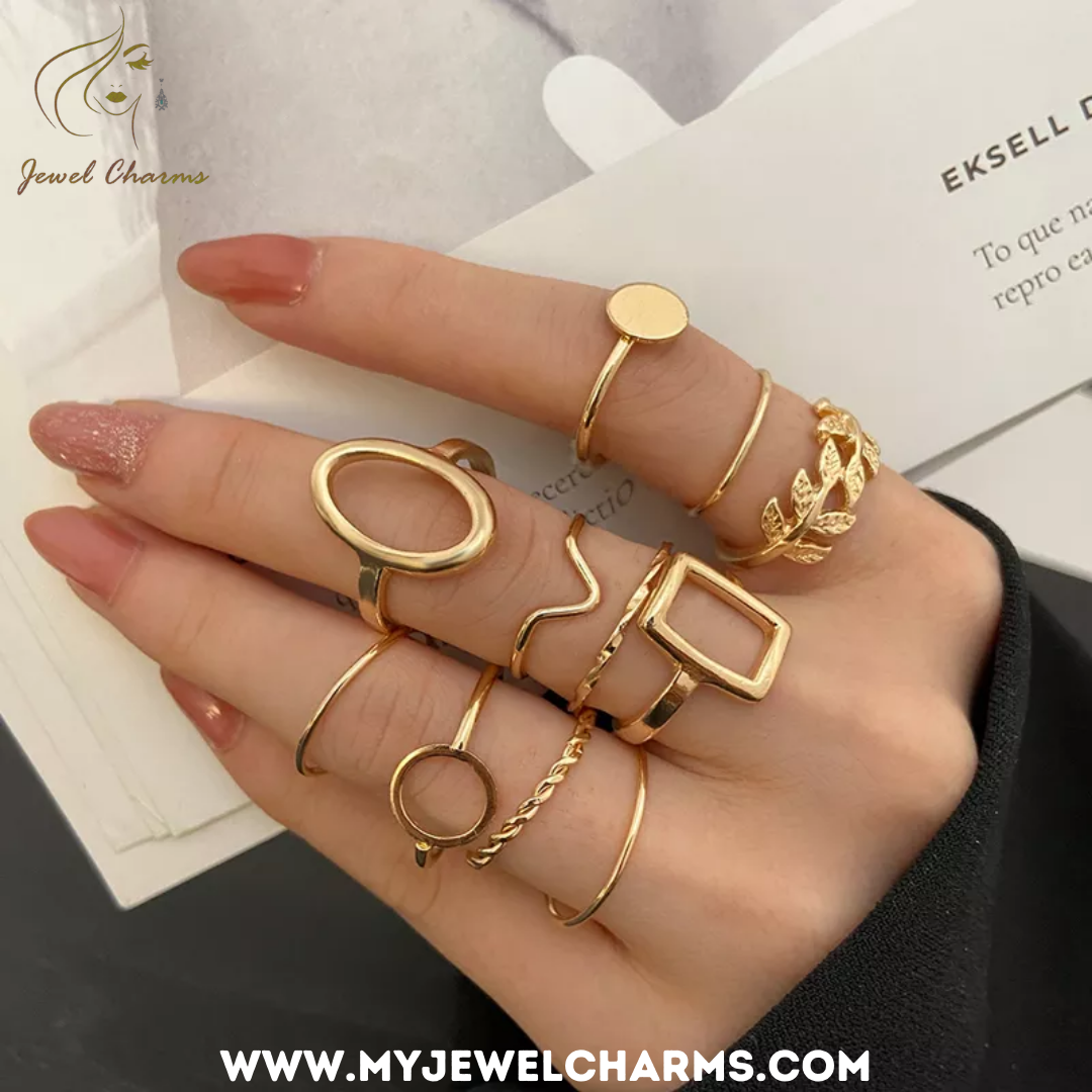 11 Piece Egyptian Abstract Rings Set - Jewel Charms