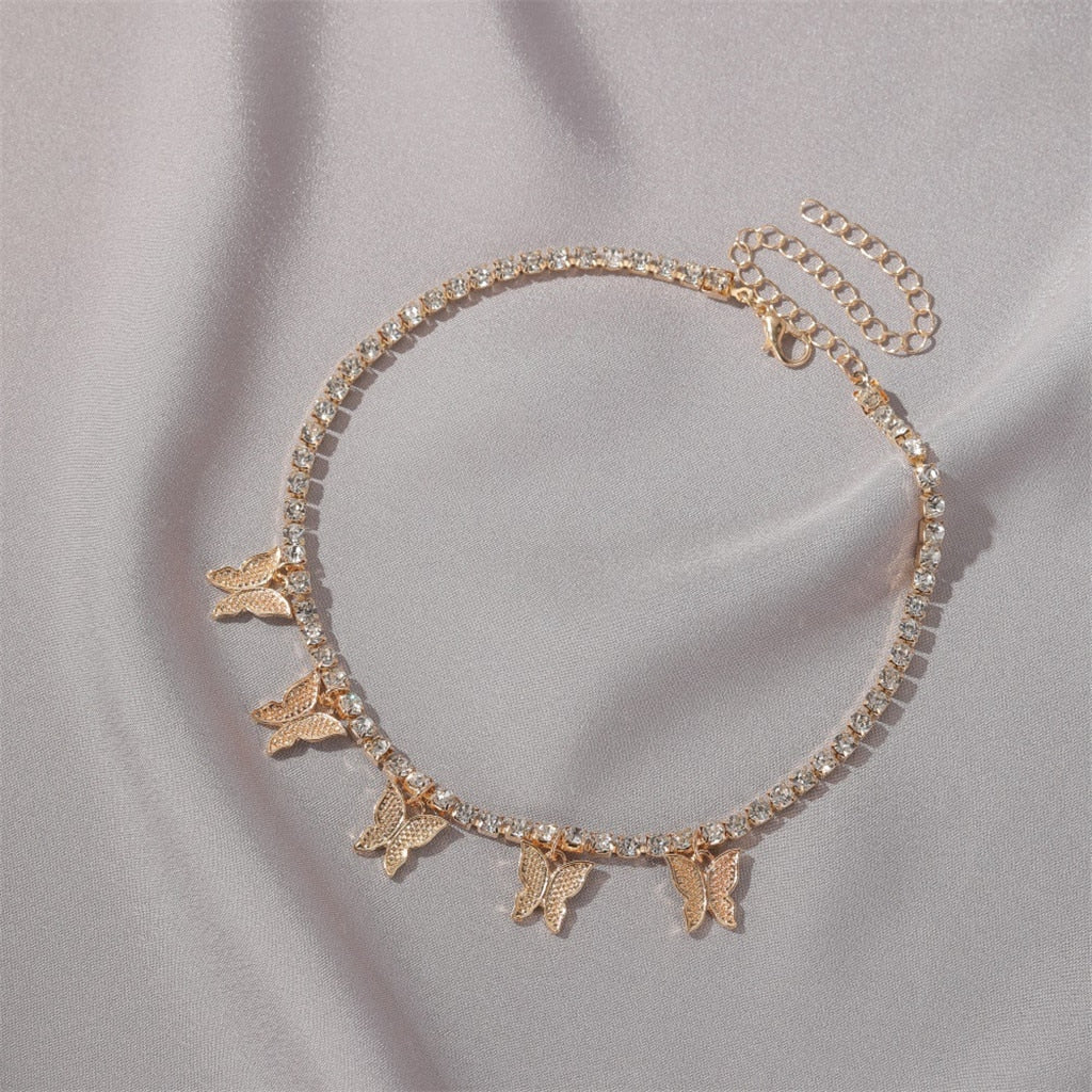 Rhinestone Diamonde Butterfly Choker Golden