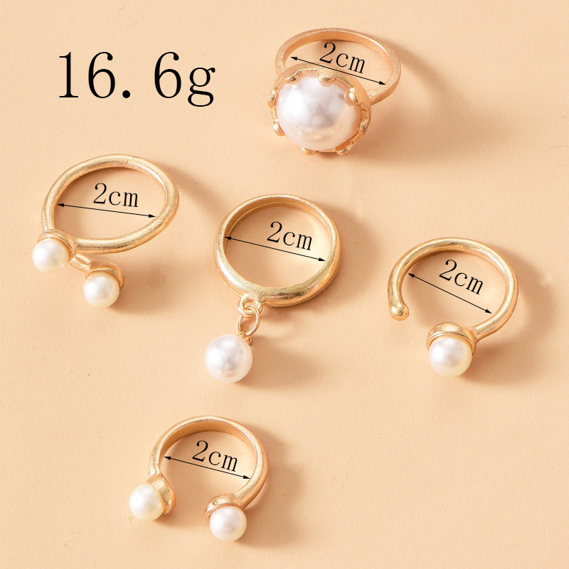 5 Piece Pearl Rings