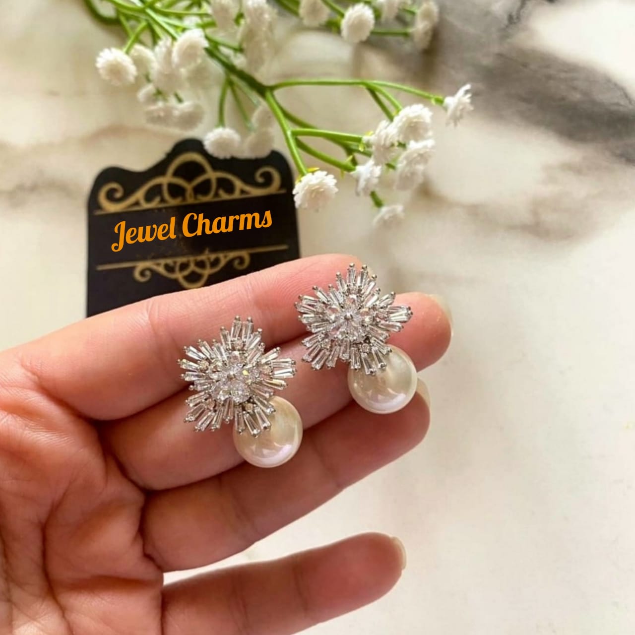 JC178 SnowFlake Mega Pearl Zircon Flower - Jewel Charms