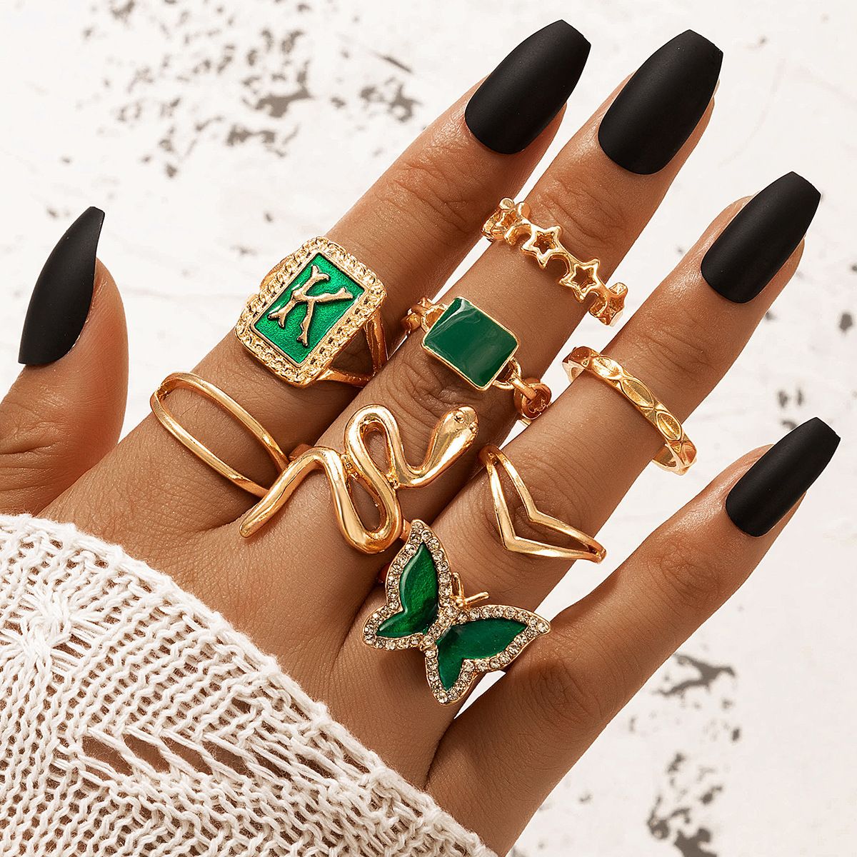 8 piece Kings Queen Snake rings set