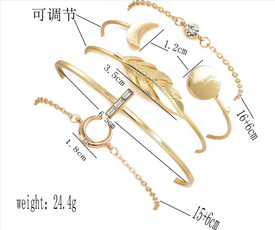 5 Piece Leaf Moon Bracelet set