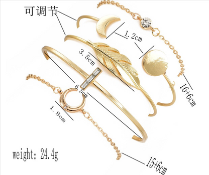 5 Piece Leaf Moon Bracelet set