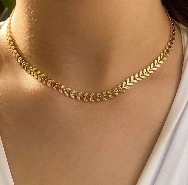 JC128 - Leaf Necklace 1k Gold Polish - Jewel Charms