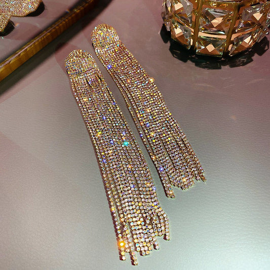 Golden Round Long Fringe Rhinestone Dangles