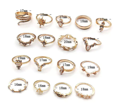 17 Pieces Pearl Gold Rings mid rings free size