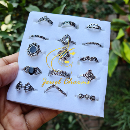 JC73 - Silver Antique Rings 15 Pieces Free Size - Jewel Charms