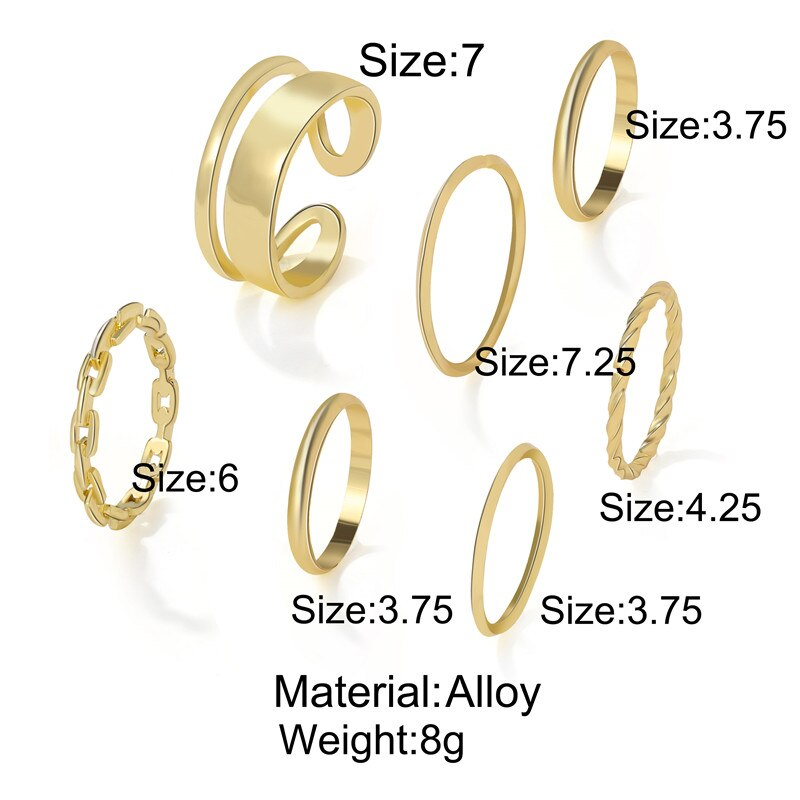 JC237 - 7 Piece Plate Chunky Rings Set